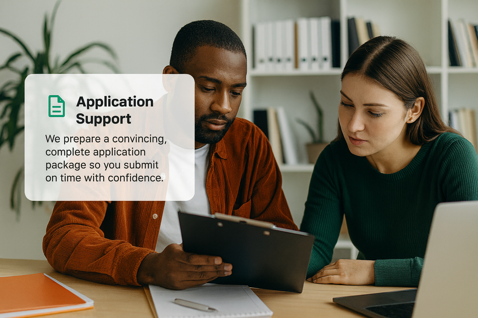 Application documents on a desk
